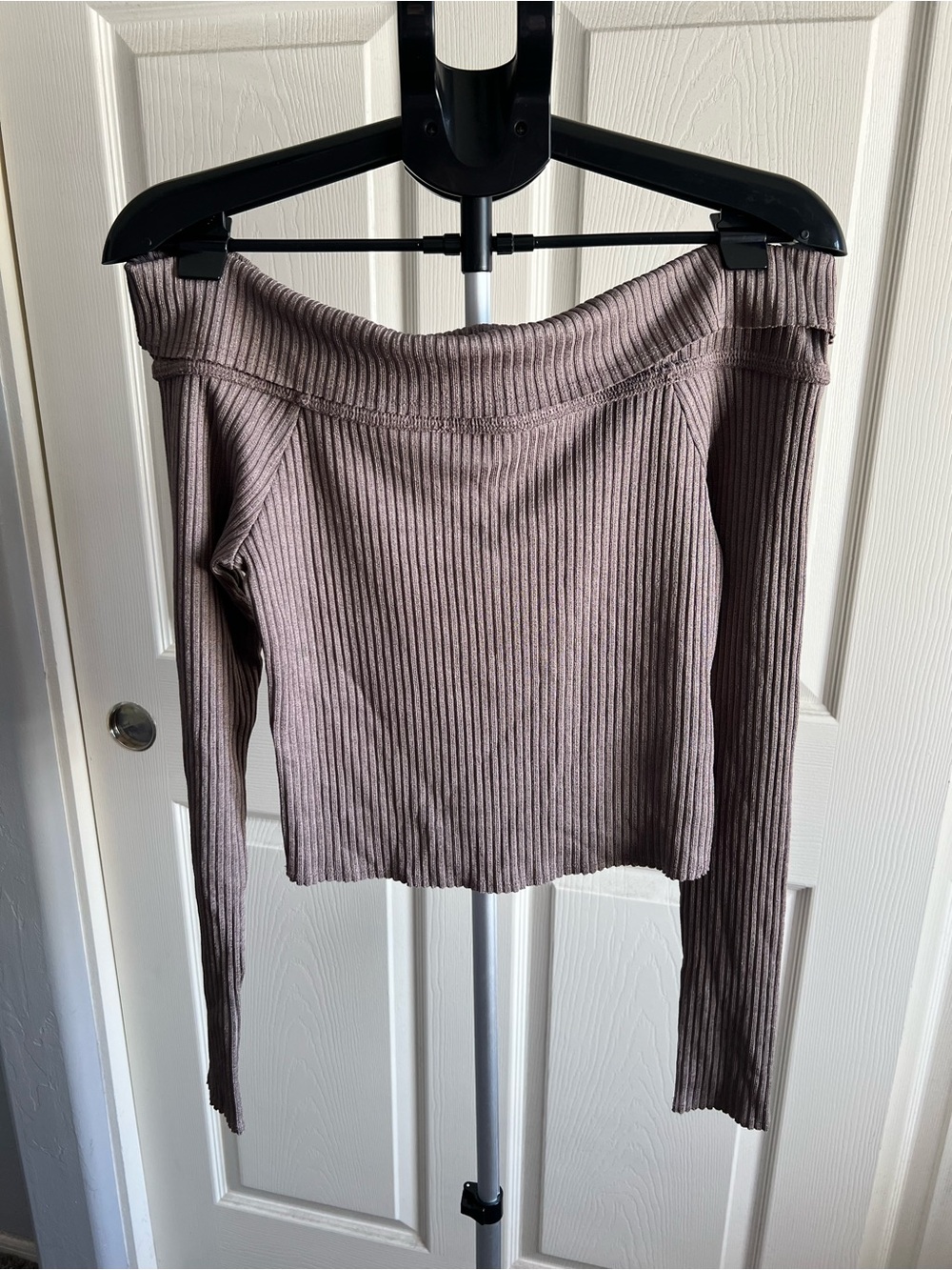 wild fable Off-the-Shoulder Brown Ribbed Sweater